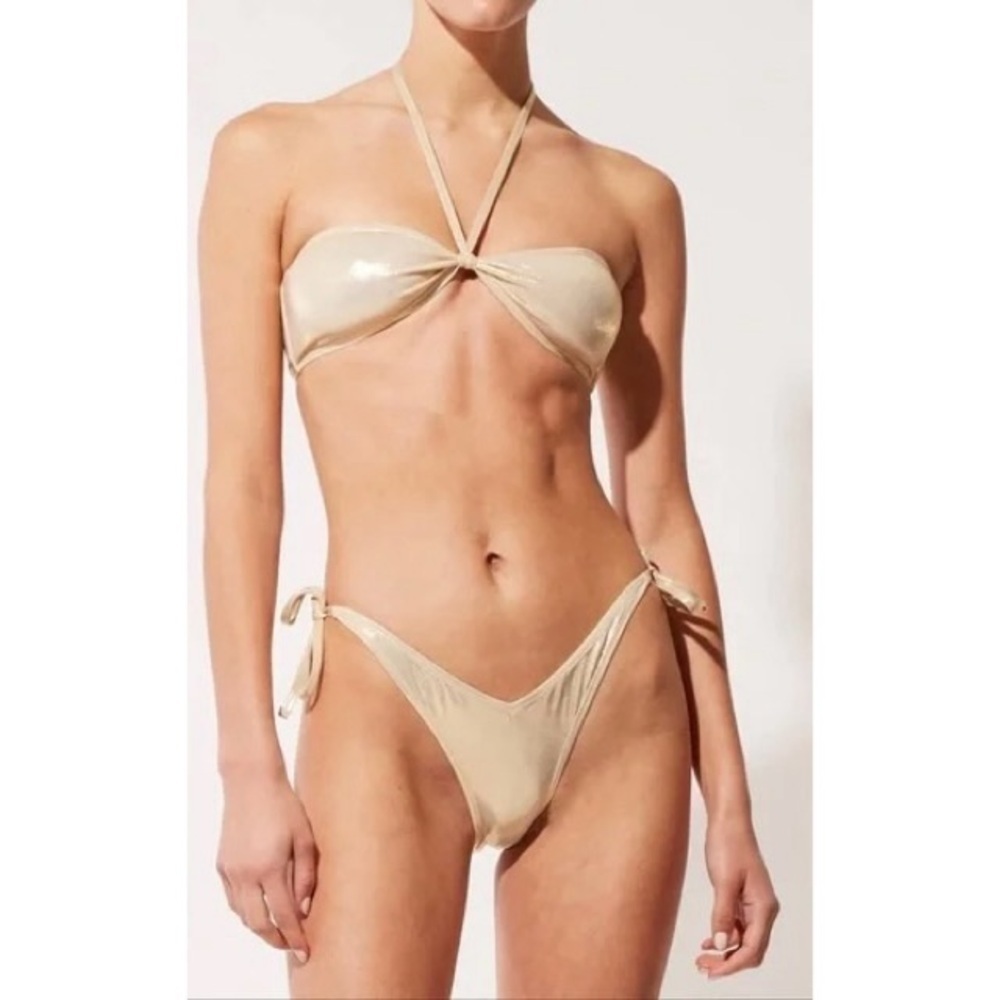NEW SOLID + STRIPED Azalea Bikini Set in Foil Gold